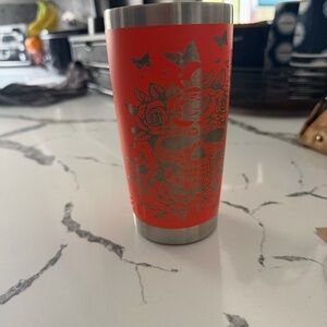 Yeti Red Floral Skull Travel Tumbler